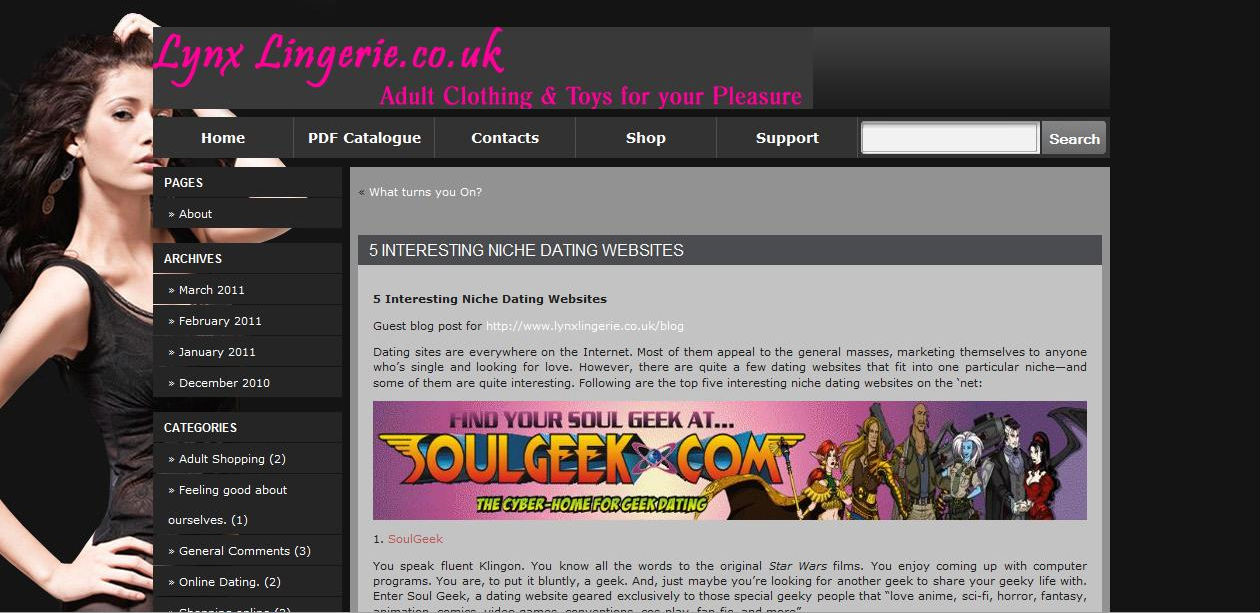 Lynx Lingerie: Niche Dating Websites (March 2011) | Calliope